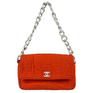 Chanel Orange Terry Cloth Sport Line Flap Bag w White Resin Chainlink Hardware
